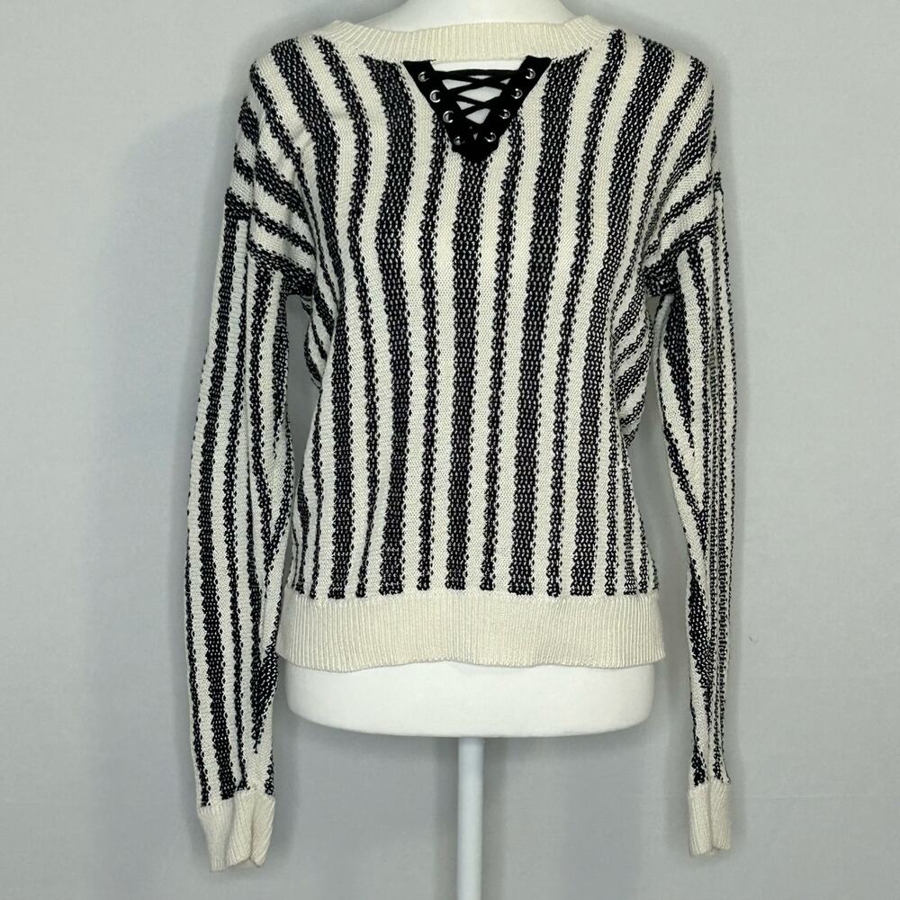 Rock Republic Sweater Lace Up Back Black White Striped Goth M